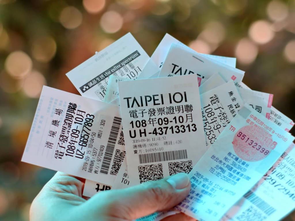 Paper receipts commonly collected for Taiwan's invoice lottery