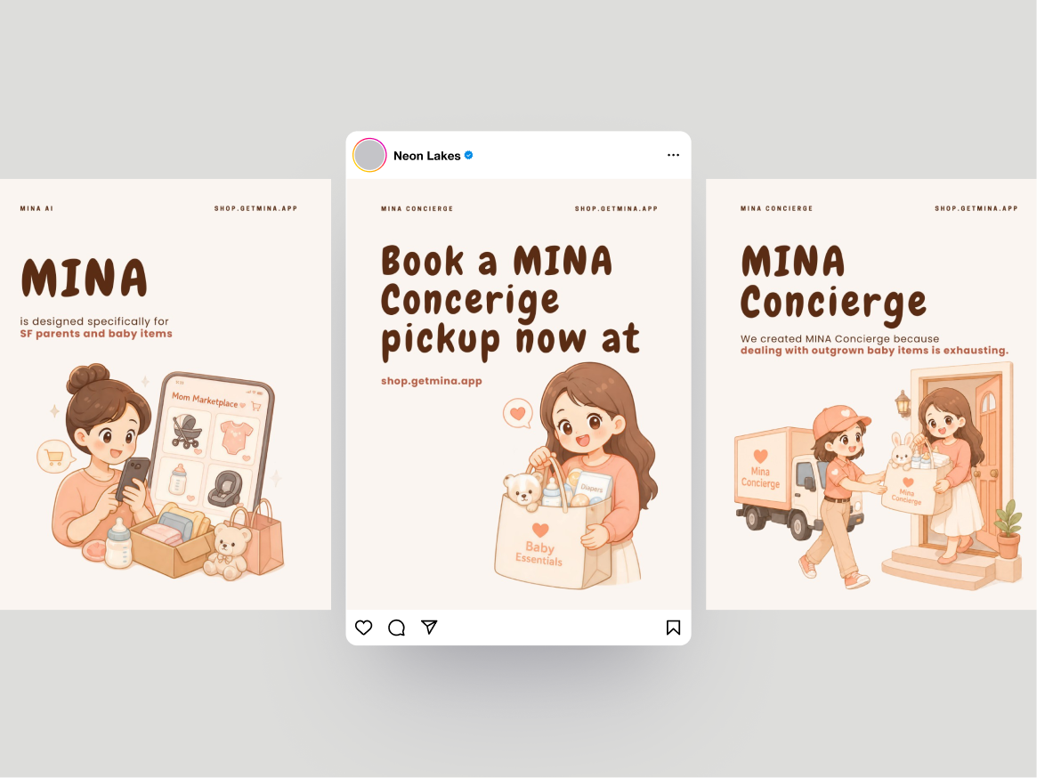 MINA marketing — Instagram-style portfolio mockup