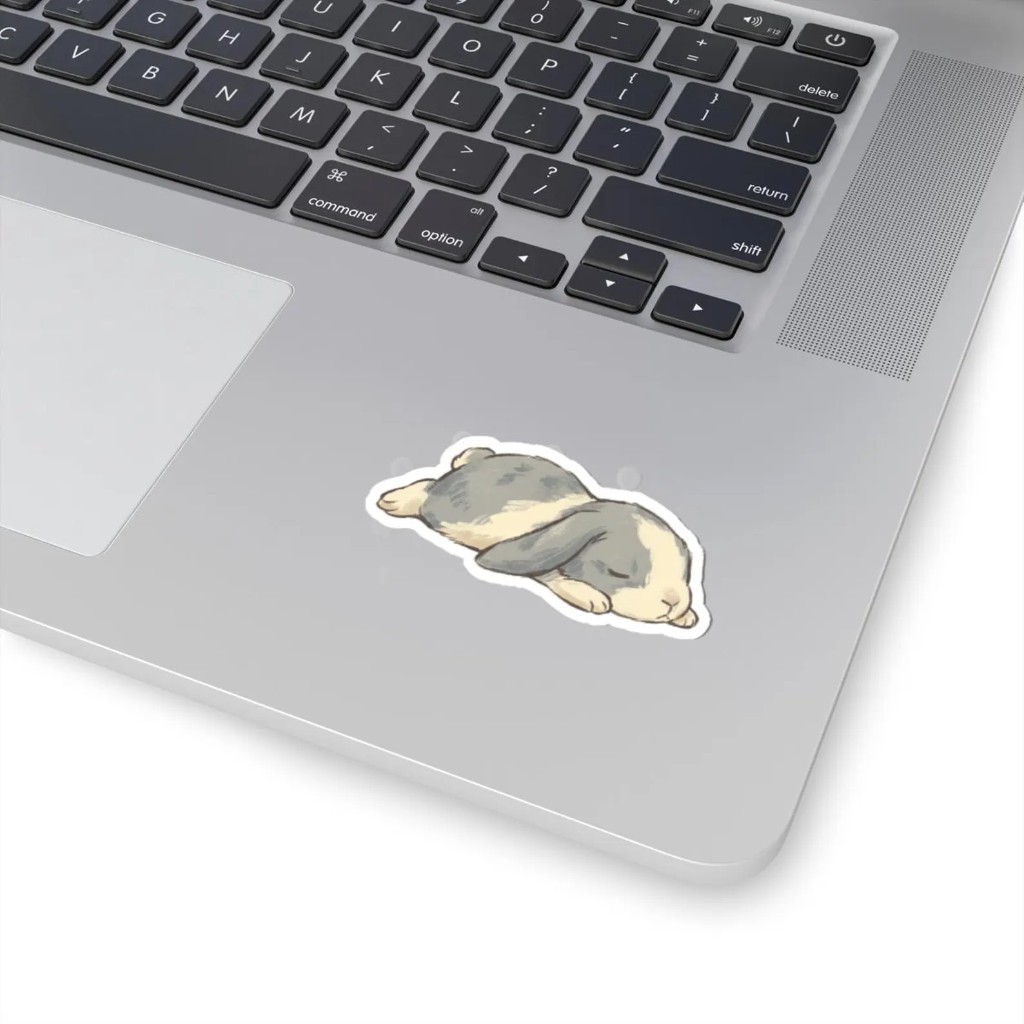 Die-cut bunny sticker on laptop